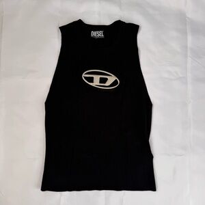 Diesel Black Knit Tank with Metal Plate Logo